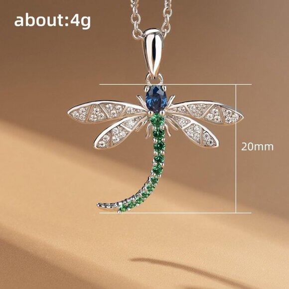 Stunning Blue and Green Dragonfly Necklace - Silver-Plated for Durability - Picture 2 of 6